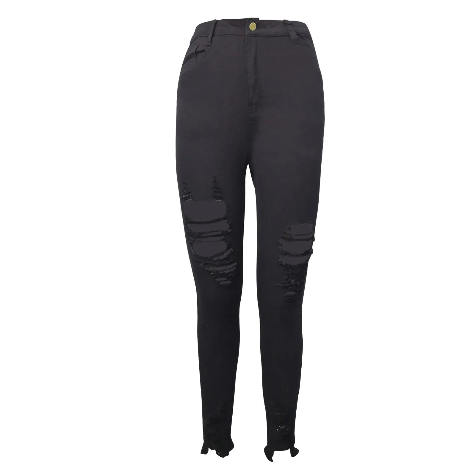 Women's Denim Pants Solid Button High Waisted Wide Leg Jeans Stretchy Distressed Denim Pants