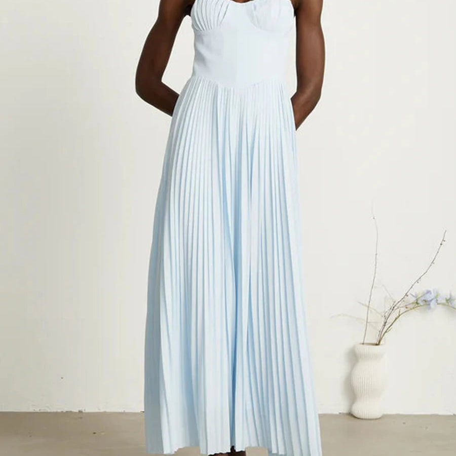 TWOTWINSTYLE Solid Slimming Elegant Midi Dresses for Women Strapless Sleeveless Patchwork Fold Dress Female Temperament Clothing