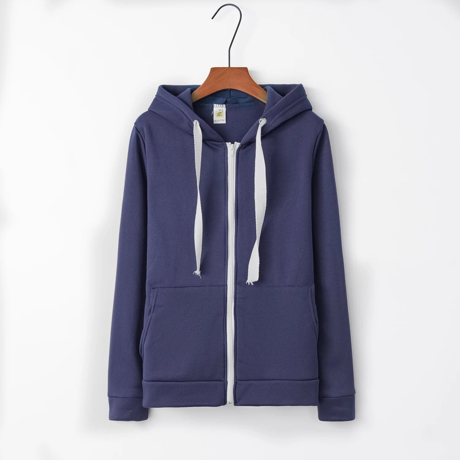 Fashion Trend Zipper Hooded Long-sleeved Plus Cashmere Sweater Coat Blue