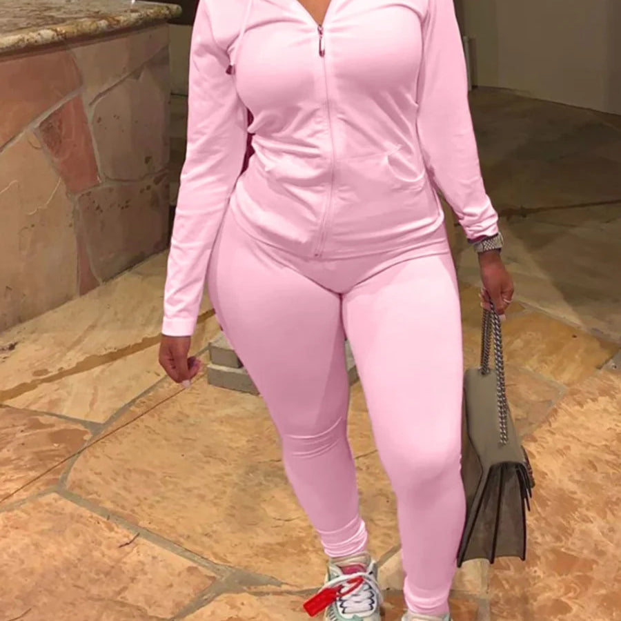 LW Plus Size Autumn Womens Kangaroo Long Sleeve Casual Tracksuit Set  Hooded Collar Pocket Design Two Piece Pants Set Outifits