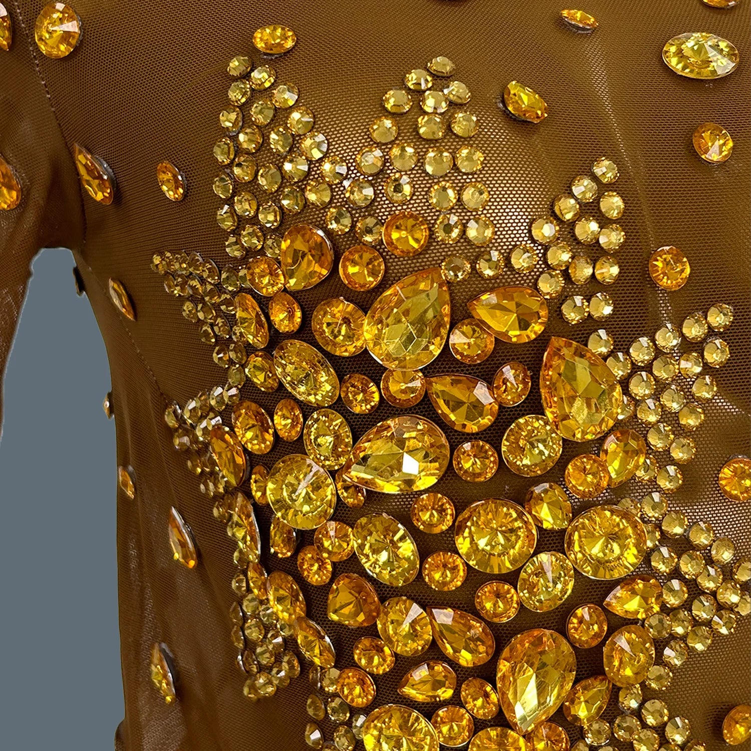 Sparkly Gold Rhinestones Stretch Short Dress for Women Summer Sexy Mesh Celebrate Evening Birthday Dress Photo Shoot Wear Guibin