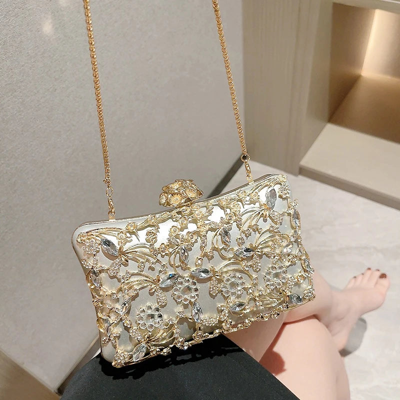 Hollow Rhinestone Evening Bag Elegant Box Clutch Purse Women's Handbags For Party Prom Wedding