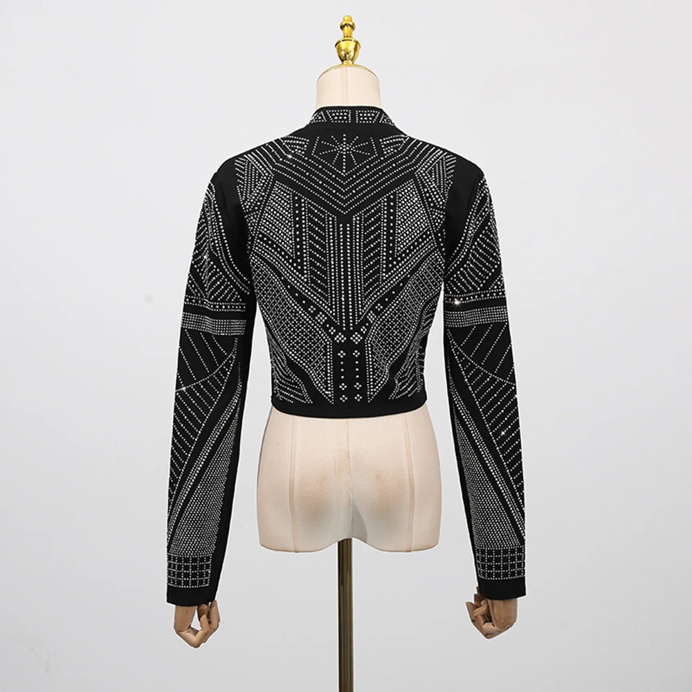 TWOTWINSTYLE Hit Color Spliced Stick Drill Casual Jackets for Women Open Stitch Long Sleeves Short Jacket Female Clothing New