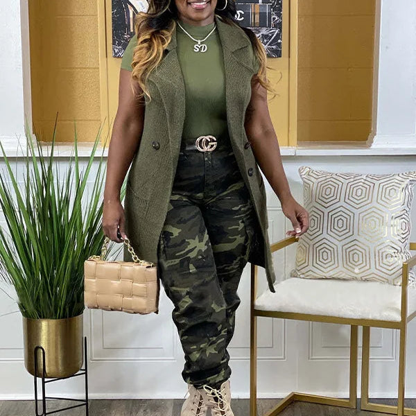 CM.YAYA Women’s Camouflage Printed Slim Cargo Pants 2024 Spring/Summer Pocket Jogger Street Fashion Safari Trousers