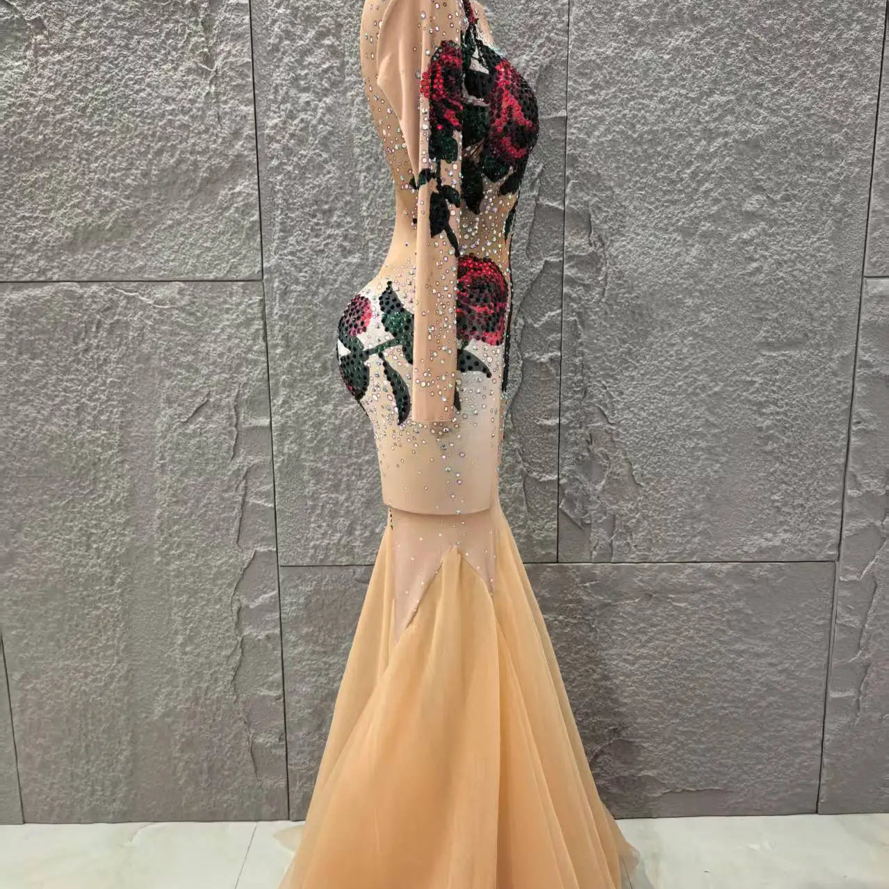Women Long Sleeve High Stretch Shinning Rhinestones Bodycon Long Maxi Dress Celebrate Evenign Party Bar Singer Stage Wear