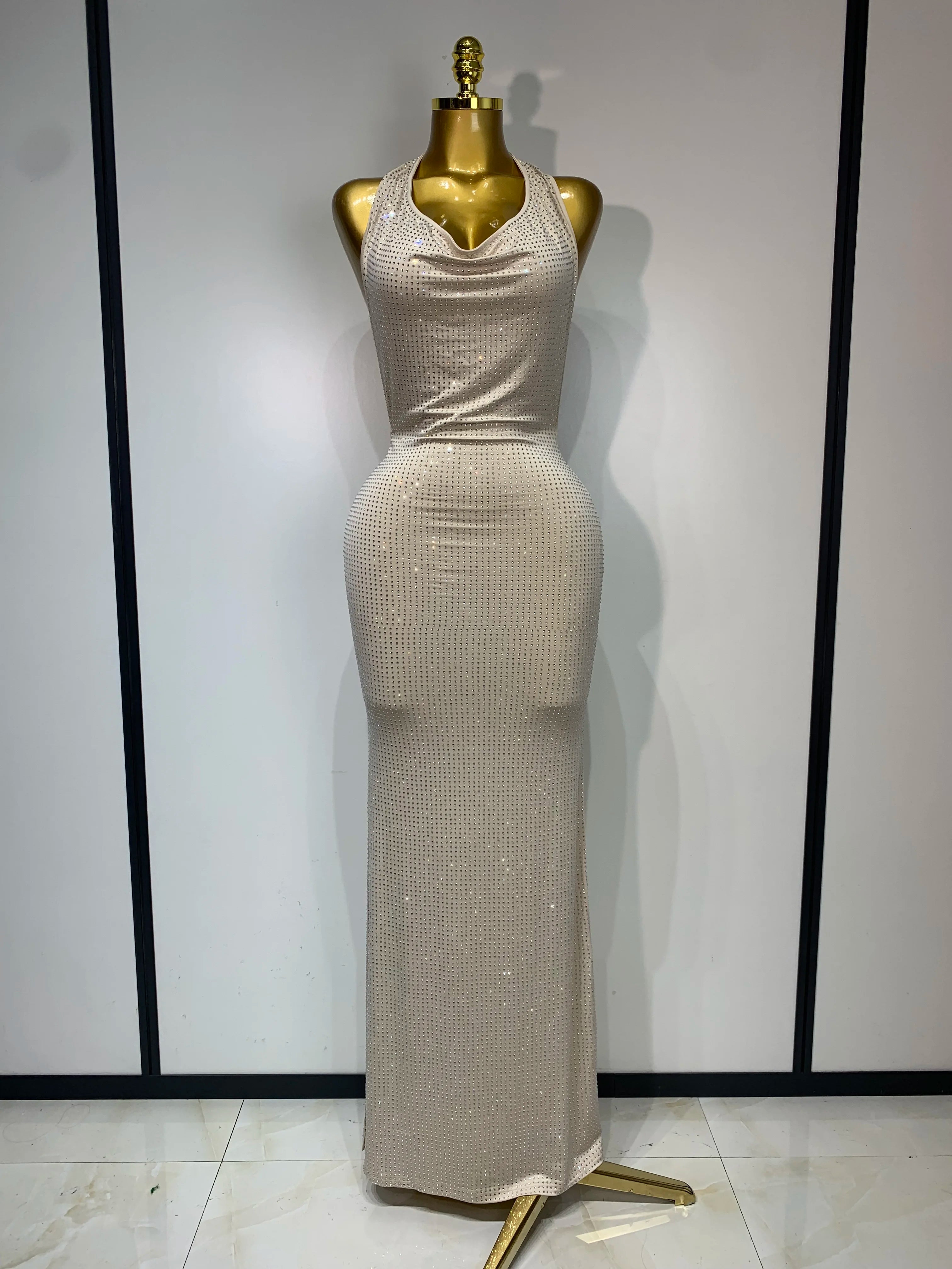 Vestido justo sexy sem costas feminino, elegante, para festa de aniversário, vestidos formais luxuosos, vestidos brilhantes para boate