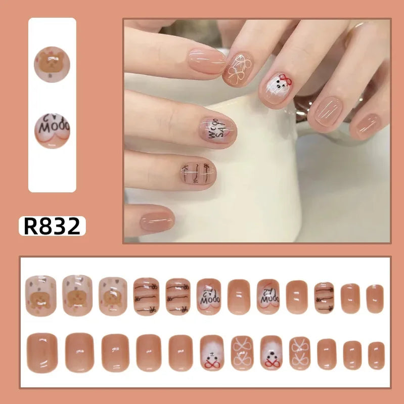 24Pcs/set French Gold Border Nail Elegant&Trendy Wearable Nails for Women Girl New Edition Removable Nail