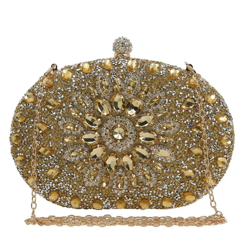 Women Dinner Bag Fashion New Sunflower Inlaid Diamond Banquet Hand Bag Dress Evening Bag Golden
