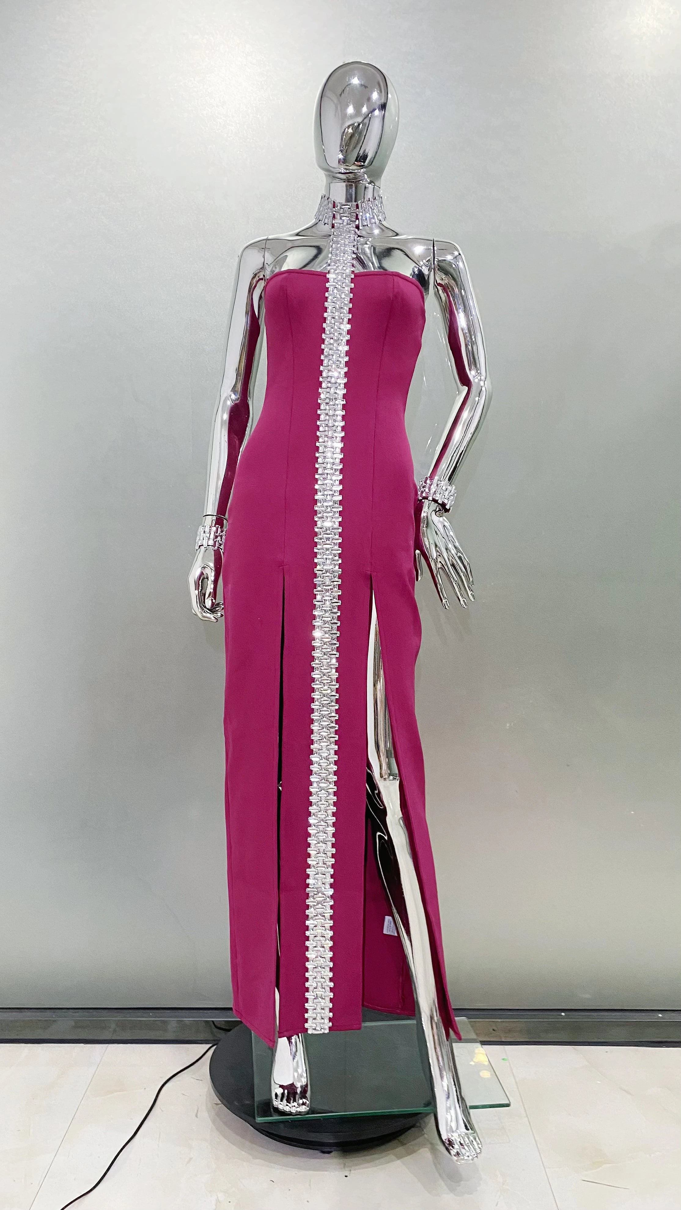 Purple Black Sparkly Crystal Women Sexy Off the Shoulder Halter Bodycon Long Bandage Dress Elegant Evening Party Prom Dress