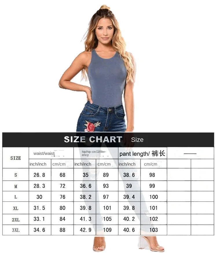 European and American Style Jeans Ripped Embroidered Women's Jeans Trousers Pencil Pants Blue Jeans for Women