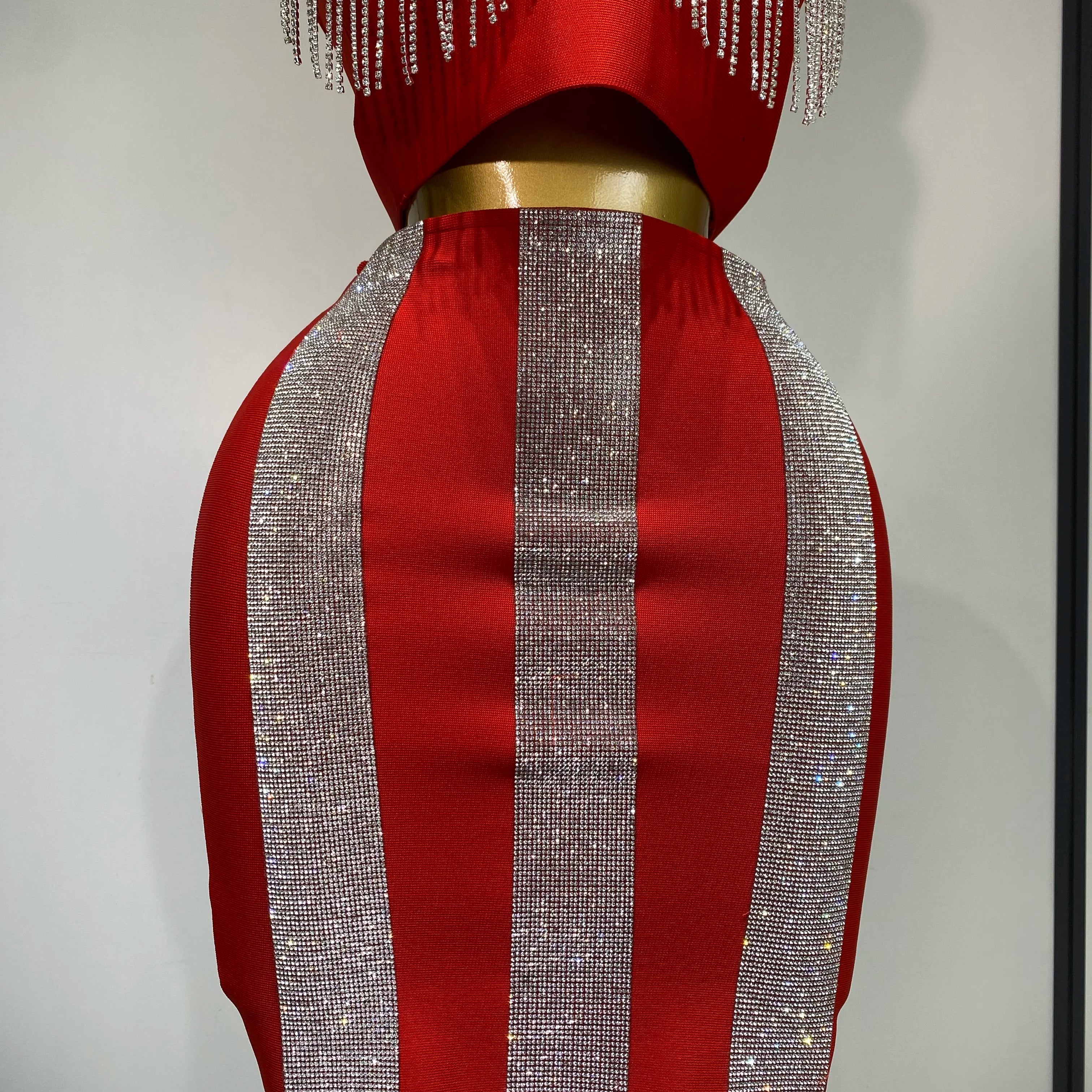 Women Sexy Sling Backless Tassels Bandage Skirt Two Piece Set 2025 Knitted Celebrity Elegant Evening Luxury Birthday Dresses