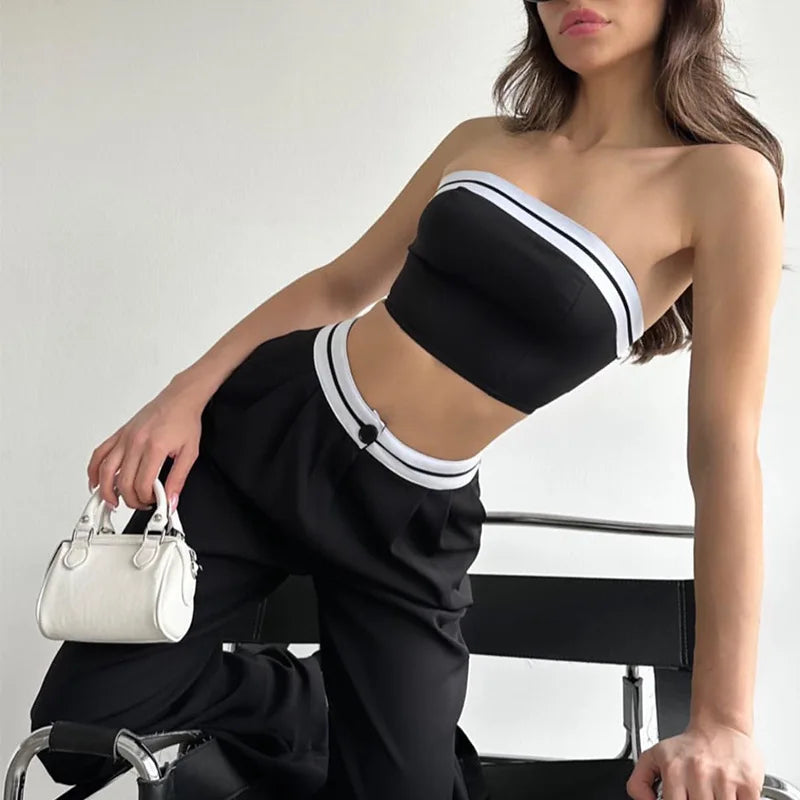 Women's Sexy And Fashionable Pants Set Spring/Summer Spicy Girls Sports Tube Top+High Waist Wide Leg 2 Piece Pant Suit S-2XL