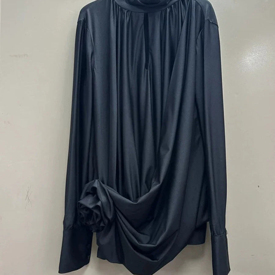 Solid Slimming Fashion Mini Dresses for Women High Waist Patchwork 3D Flower Temperament Dress Female Clothing New