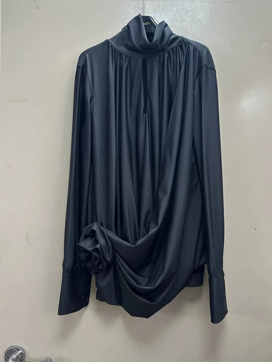 Solid Slimming Fashion Mini Dresses for Women High Waist Patchwork 3D Flower Temperament Dress Female Clothing New