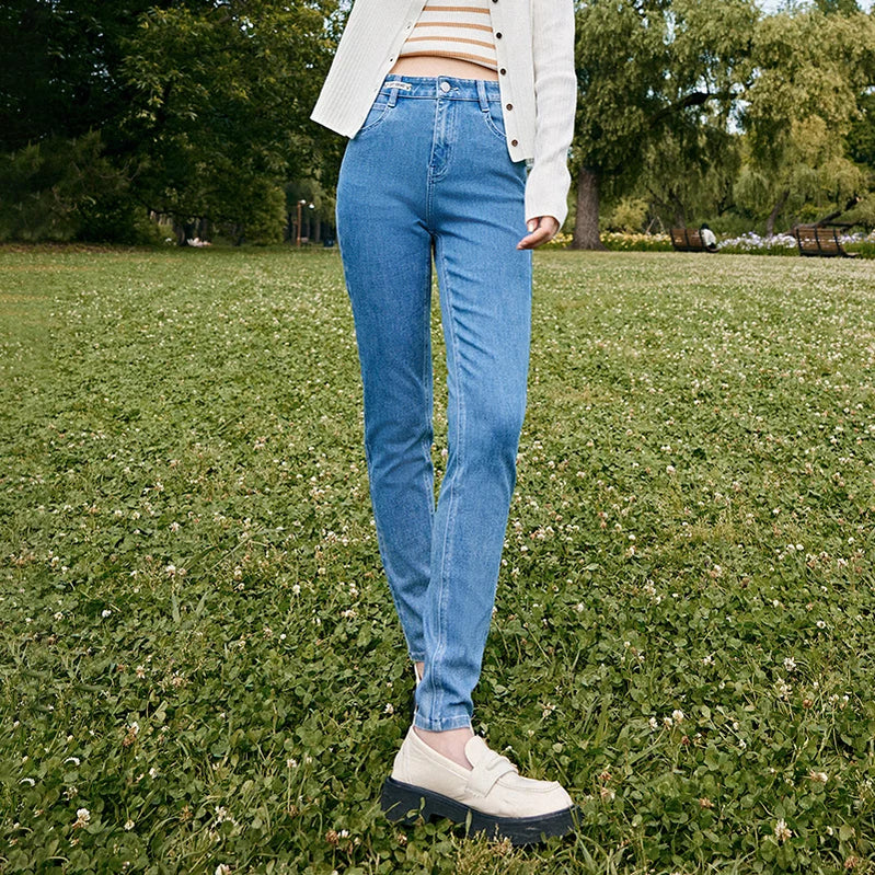 Jeans Women Stretch Slim Pints Slimming Autumn New Versatile Cropped Pants blue