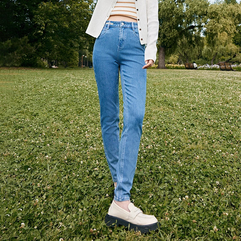 Jeans Women Stretch Slim Pints Slimming Autumn New Versatile Cropped Pants blue