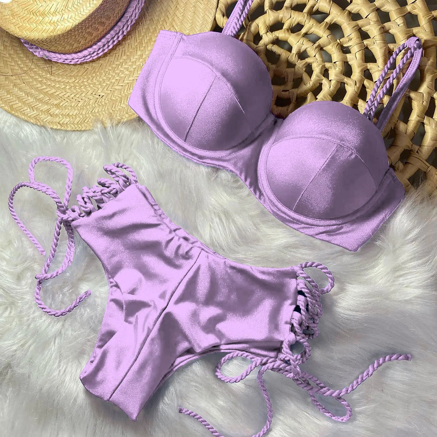 Sexy Bikinis Sets Push Up Women's Swimsuit Tie Side G-String Vintage Solid Swimwear Chest Pad Summer Beachwear Bathing Suit MA24220 10