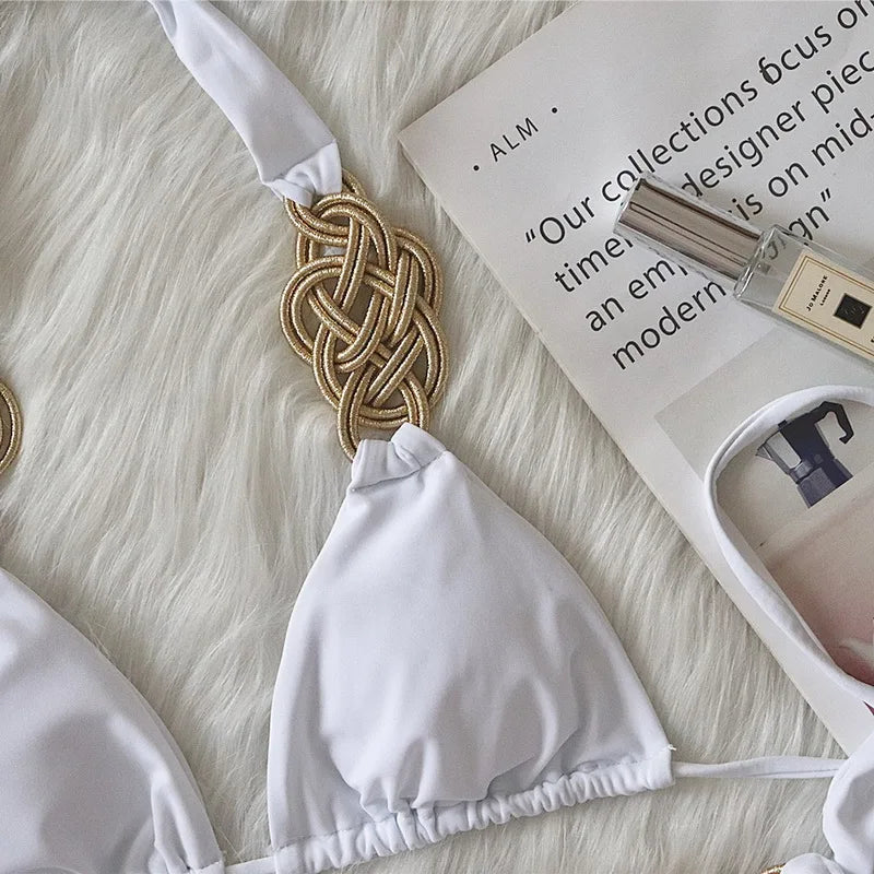 Sexy Hand Knitted Bikini Push Up Swimwear Women Brazilian Bikini Swimsuit Halter Biquini Two Pieces Bathing Suit