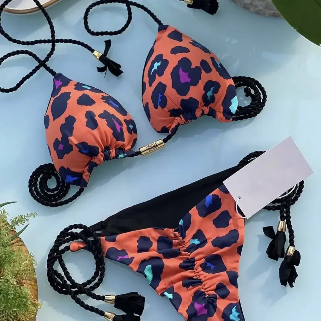 Sexy Swimsuit Women Triangle Bikinis Set Thong Bandage Swimsuits Solid Color Bath Suit Two Piece String Swimear Beach Wear