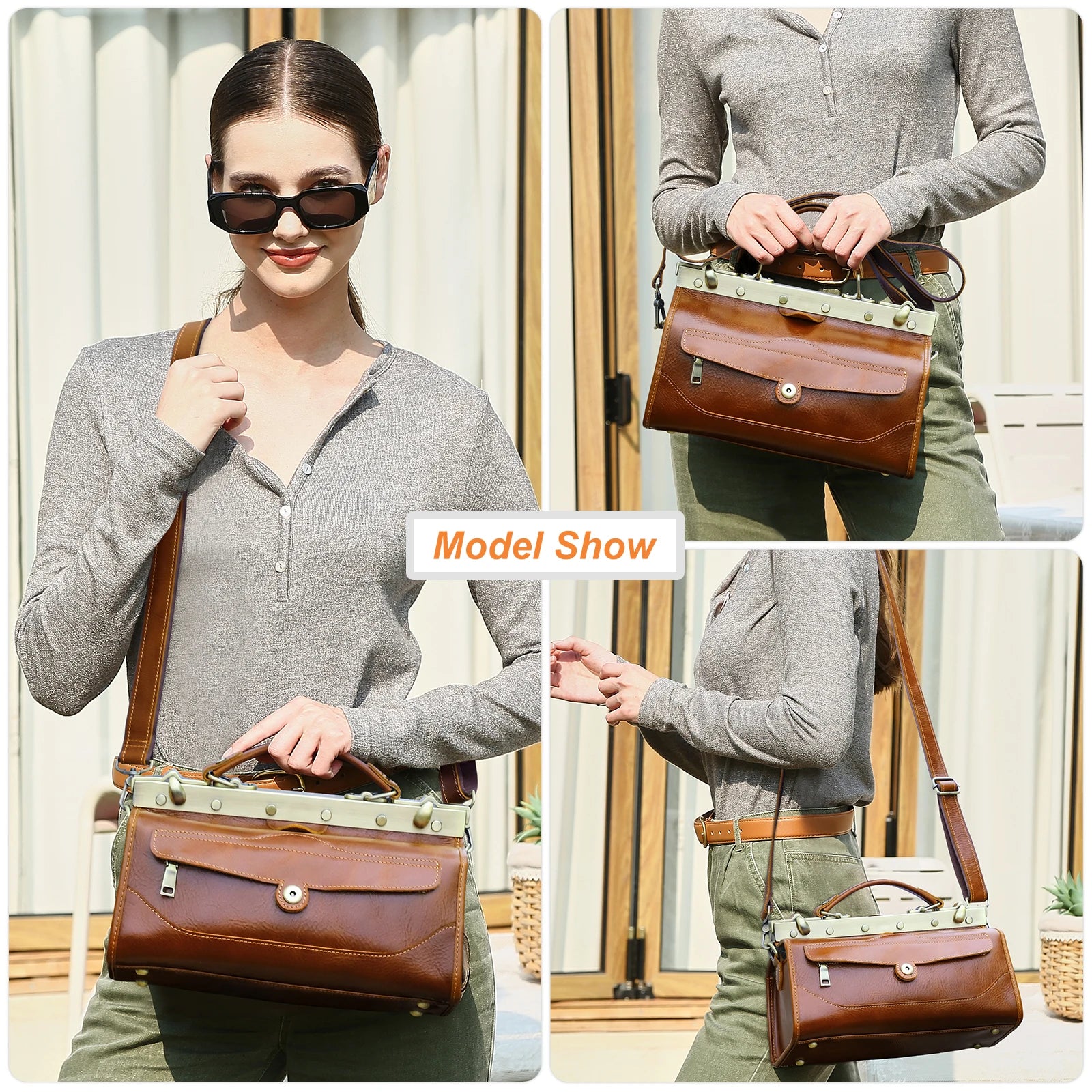 CONTACT'S Genuine Leather Top Handle Bags for Women Sling Shoulder Bags Tote Bag Handbags Metal Frame Female Bags Office Ladies