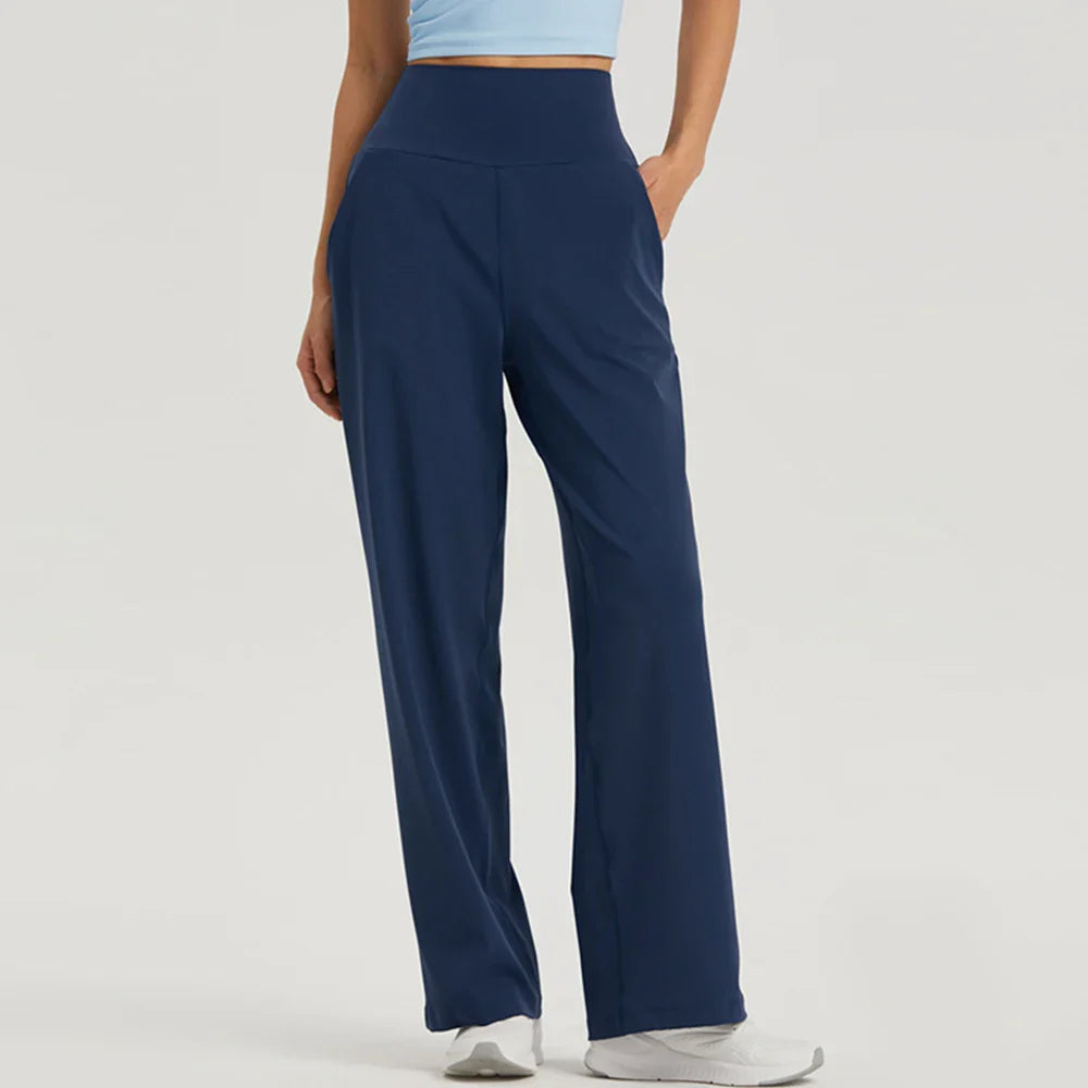 WISRUNING Wide Leg Yoga Pants Push Up Sports Tights for Women Leggings for Fitness High Waist Workout Clothes Gym Sportswear BLUE-longer CHINA