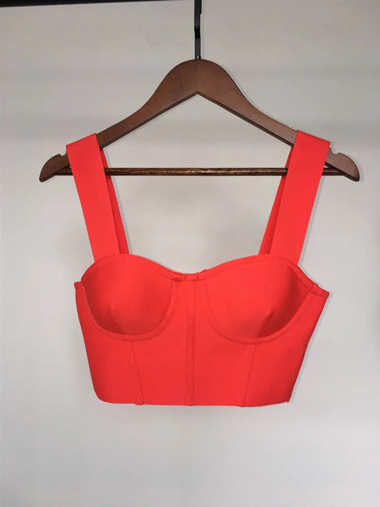 Women Summer Soild Sexy Strapless Backless Orange Black White Camis Bandage Tops 2023 Celebrity Designer Fashion High Street Top