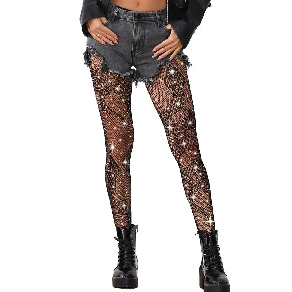 Snake Tights Sparkle Tights Snake Fishnets Rhinestone Tights Fishnet Stockings Plus Size B1