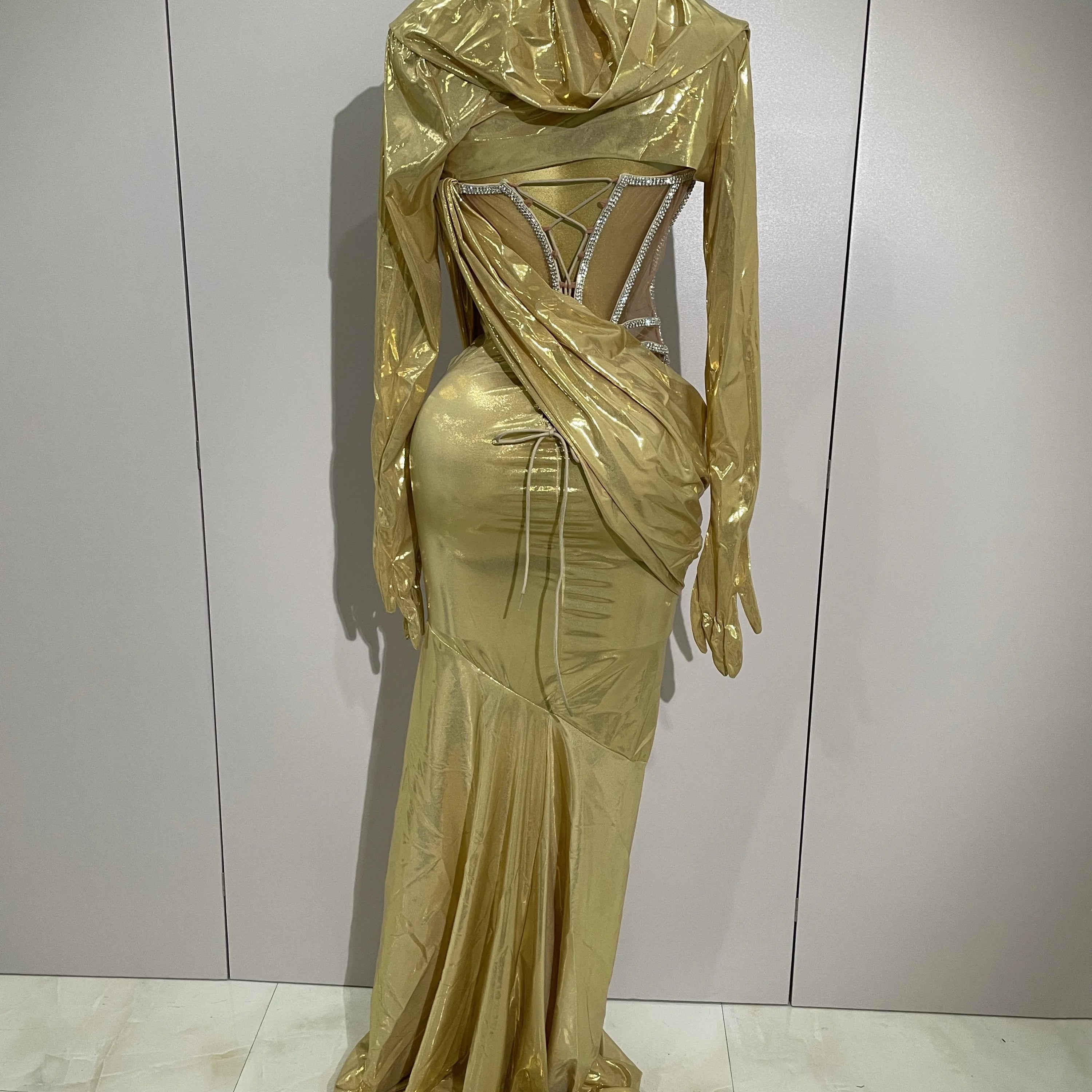 Sexy Sparkly Diamond Long Dress Two Pieces Sets Women Nightclub Party Celebrate Dance Singer Performance Costume Stage Outfit