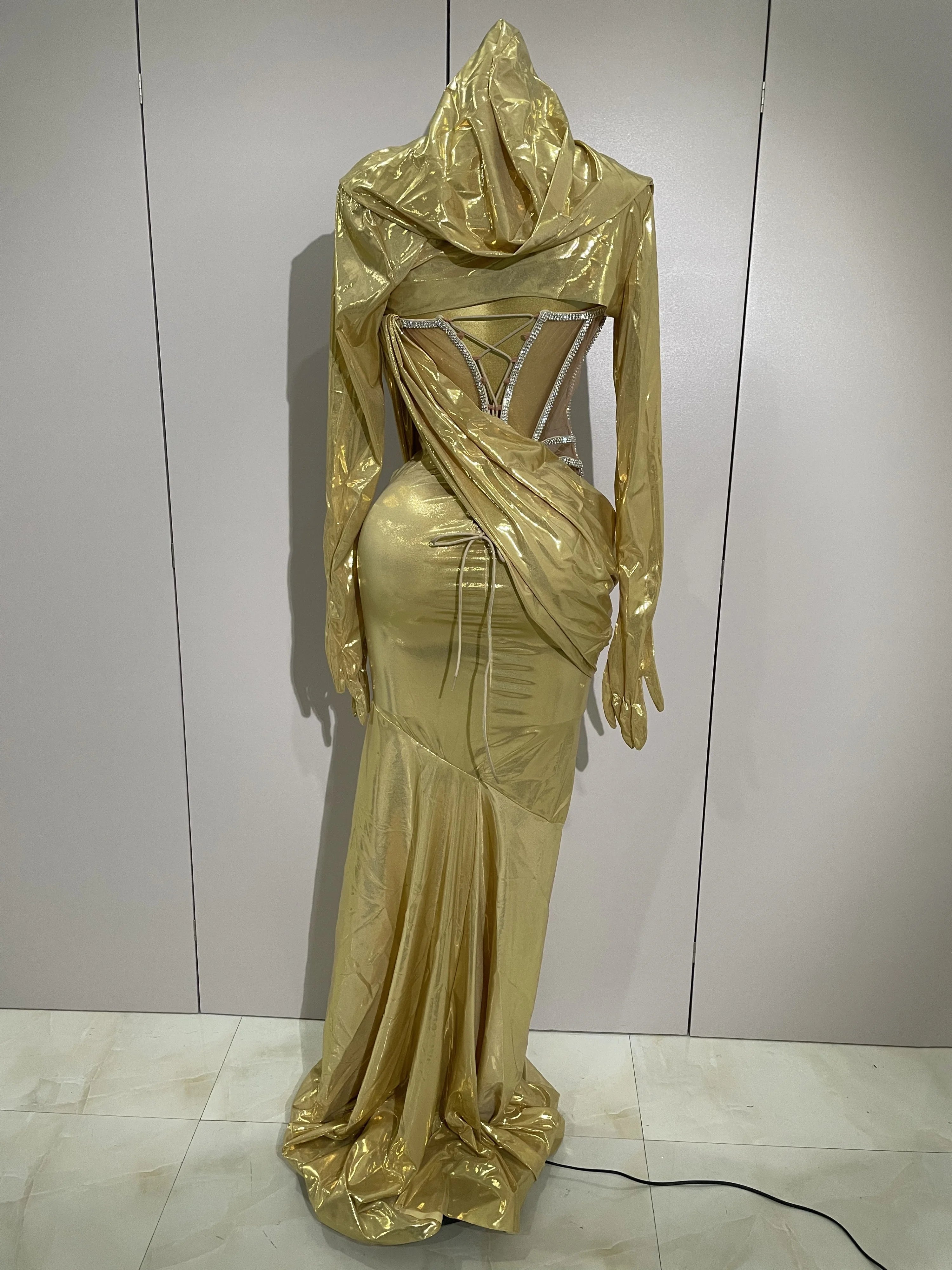 Sexy Sparkly Diamond Long Dress Two Pieces Sets Women Nightclub Party Celebrate Dance Singer Performance Costume Stage Outfit