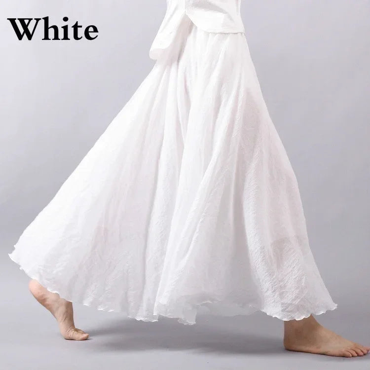 14 Colors Linen Maxi Skirt Pleated Vintage Boho Maxi Long Casual Cotton Beach Skirt Empire A-Line Linen Skirt Ladies Clothing WHITE One Size