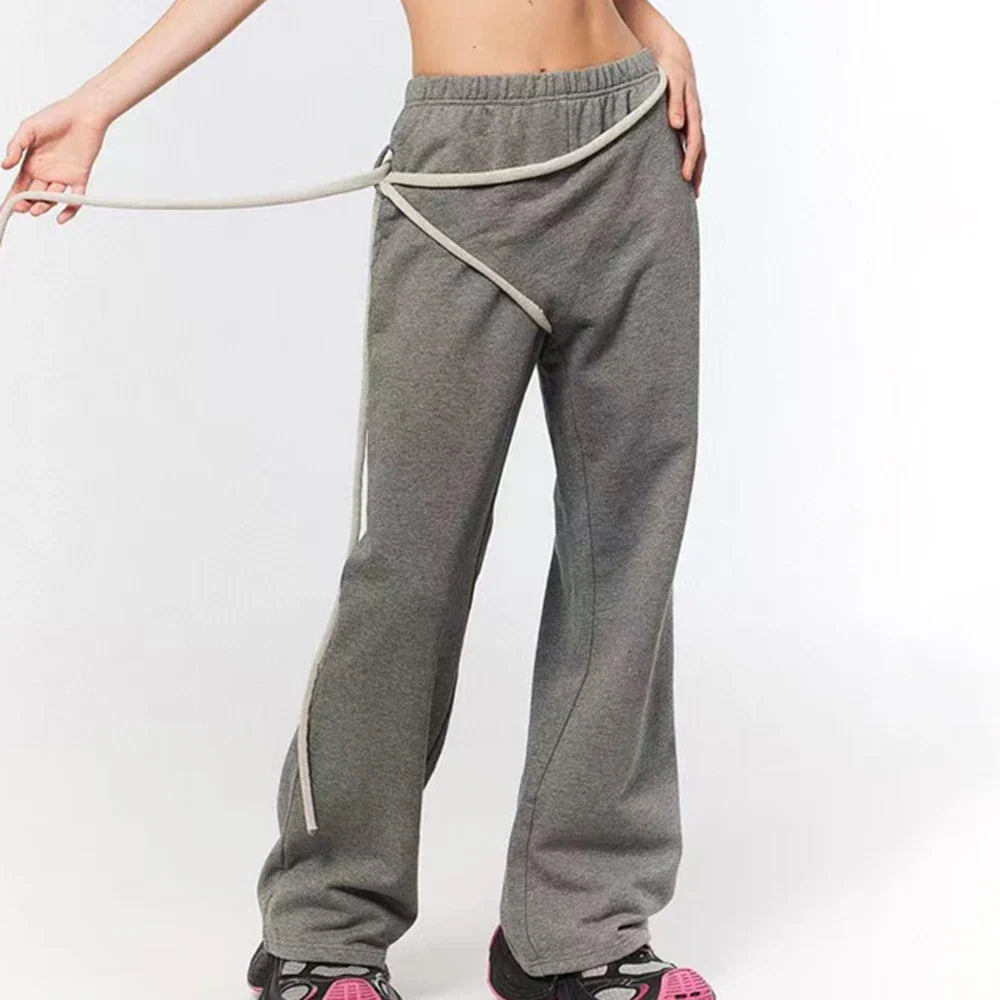 Conjunto casual de duas peças com blocos de cores para mulheres, gola redonda, manga comprida, blusa de cintura alta e calça, conjunto chique, roupa da moda feminina