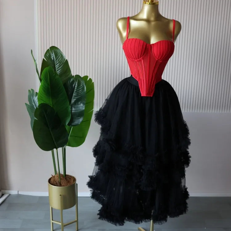 CM.YAYA Women's Dress Set Sleeveless Strap Tops and Pleated Tiered Skirts Suit Elegant Vacation Birthday Two 2 Piece Set Outfits