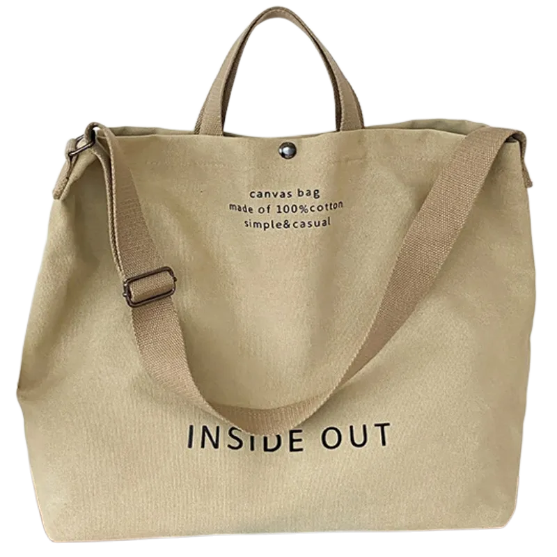 Canvas Crossbody Bags for Women Fashion Crossover Purse Cotton Shoulder Bag (Medium (longest side 30-50cm)) Beige