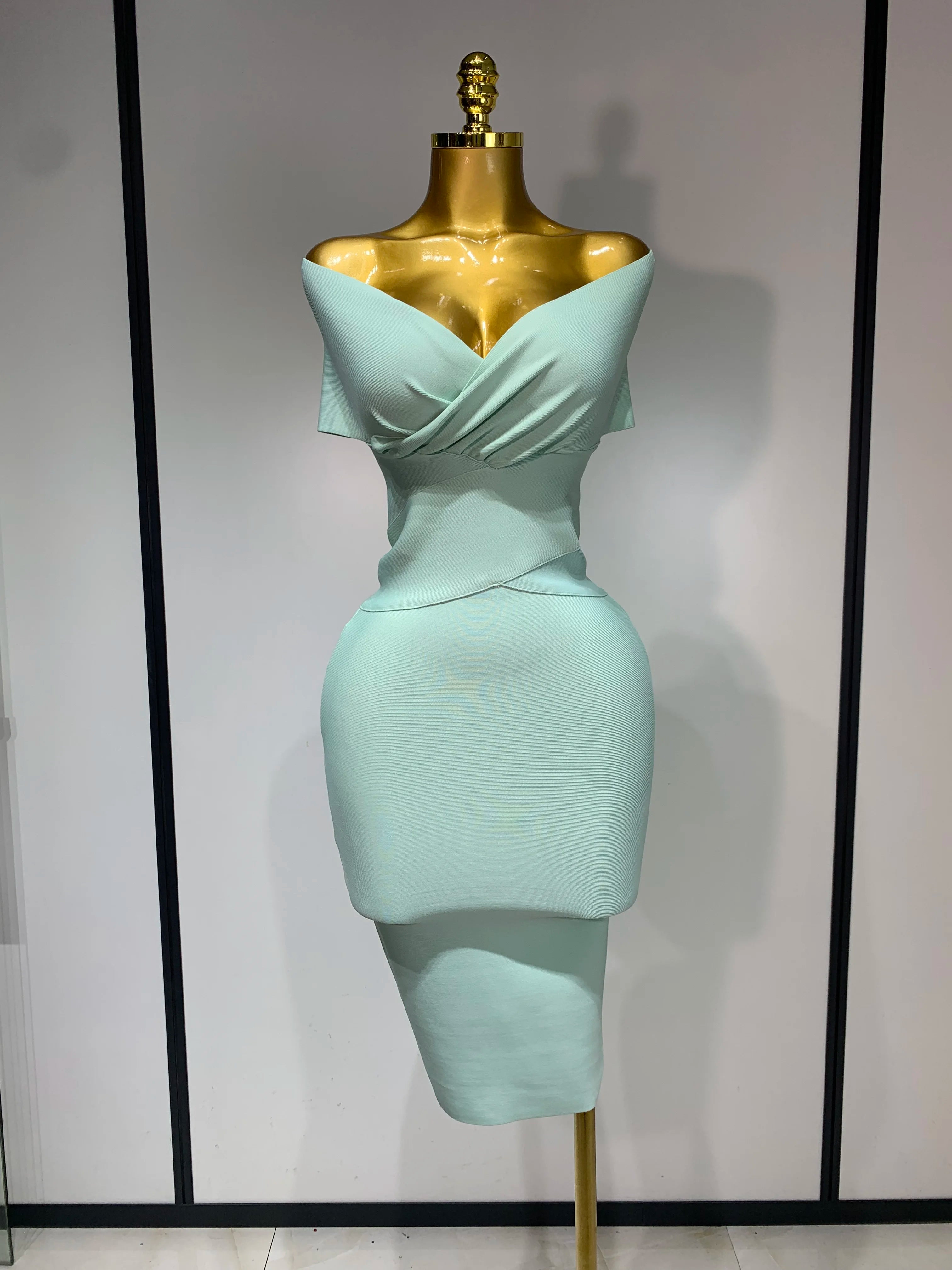 High Quality Women Bodycon Sexy Off The Shoulder Bandage Dress Club Dress Midi Celebrity Elegant Party Luxury Birthday Dress
