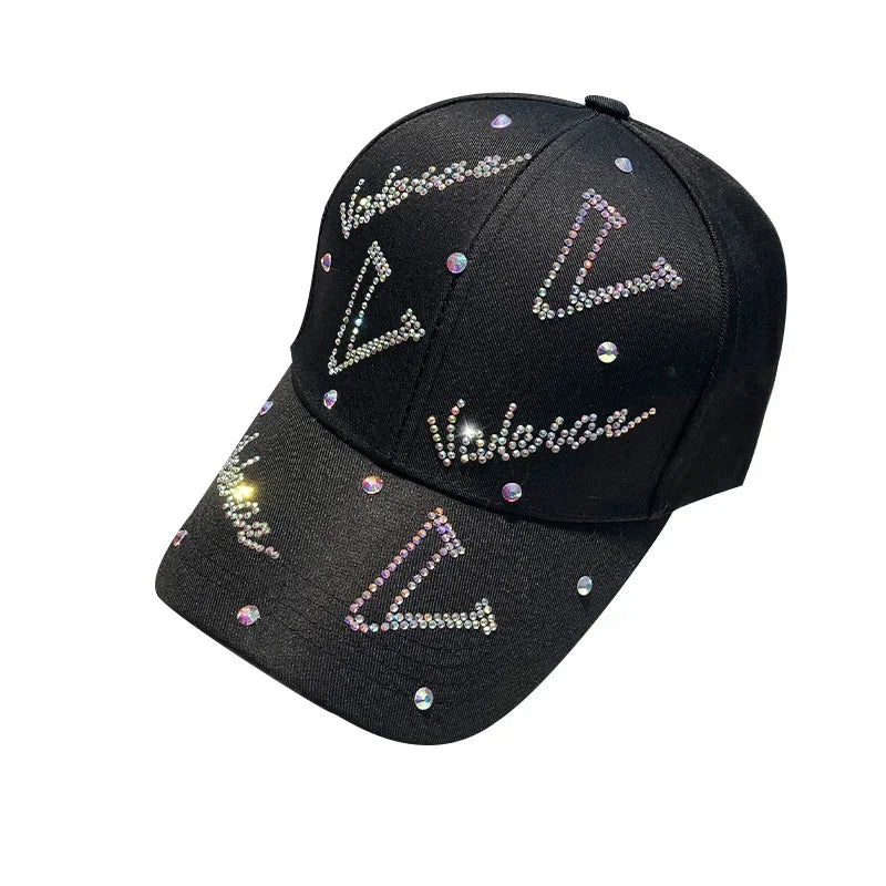 Women with Diamond Hat Spring and Autumn Sun Protection Cap Small Letter Rhinestones Summer Fashion Baseball Cap
