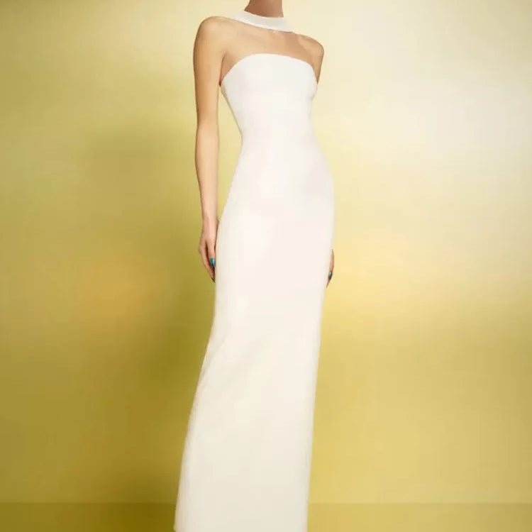 Women Celebrity Sexy Backless Halter Red White Maxi Long Summer Bandage Bodycon Dress 2025 Elegant Evening Club Party Outfit