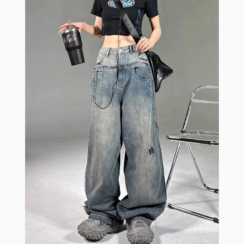 Yoyide vintage Y2K jeans larghi jeans da donna in stile coreano grunge pantaloni da carico di oversize di denim hippie harajuku pantaloni