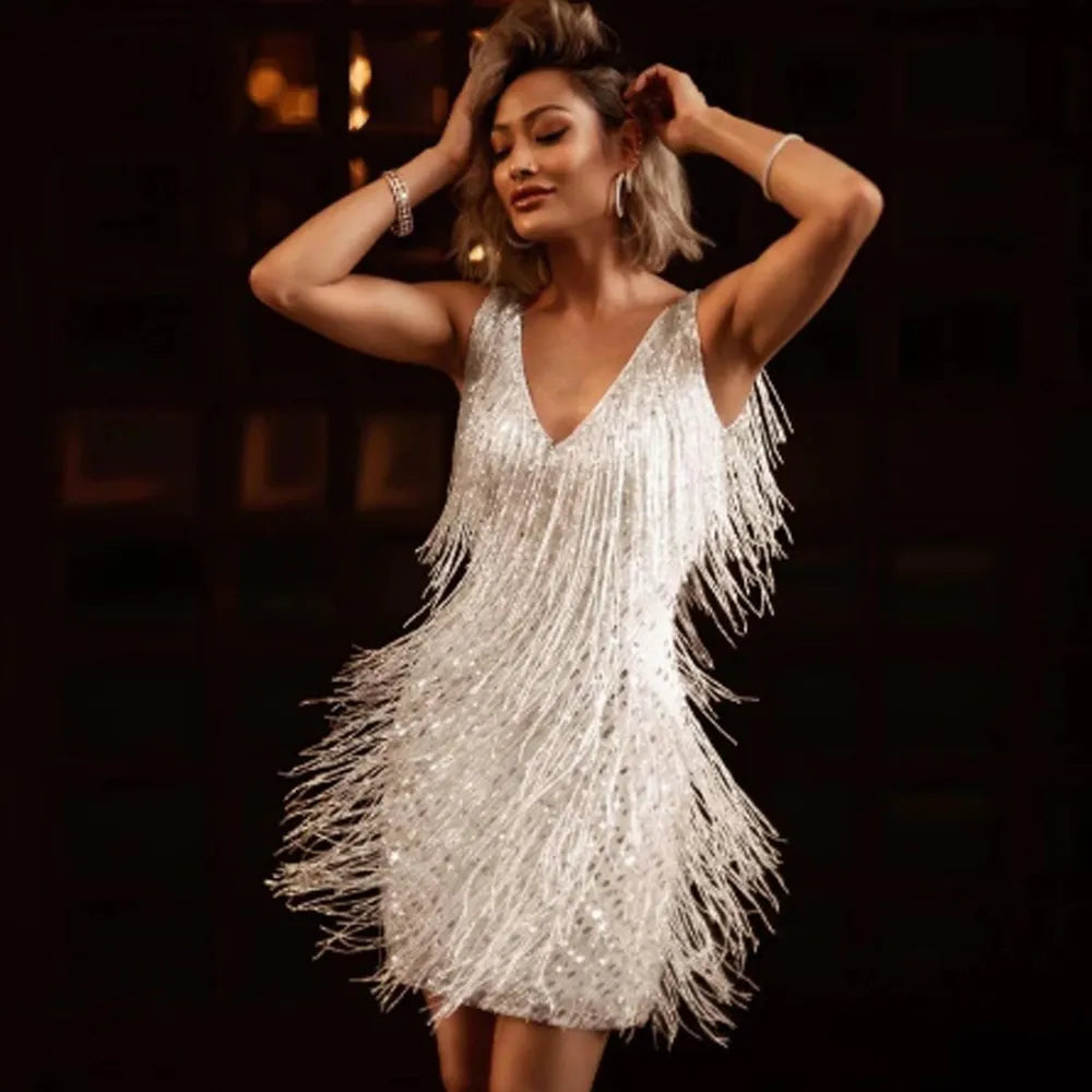 Aftenfest kjole til kvinder 2023 Sommer Elegant Bodycon Sexy Club Camisole Tassel Dance Mini Dress Kvindelig tøj Vestido Dre