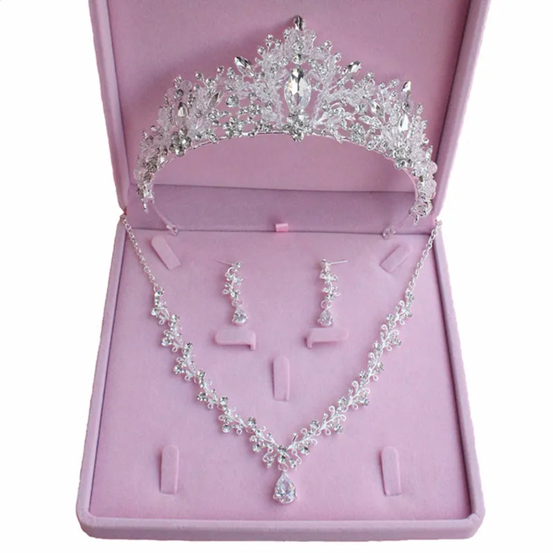 Bridal Jewelry Sets Crown Necklace Earrings Four Pack Silver Colour Women's Fashion Wedding Tiaras TS-0179-I-XL-0004-A Tiaras