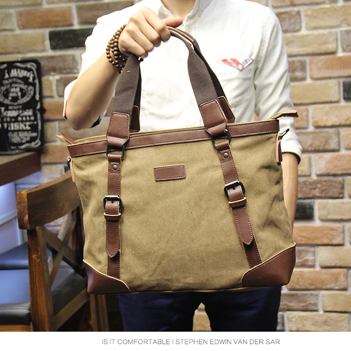 Khaki Casual Vintage Multifunction Soft Men's Canvas Travel Handbag Crossbody Shoulder Messenger Bag For Men khaki