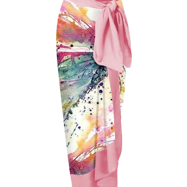 Splash-ink Art One Shoulder Ruffle Swimsuit Luxury Bikini V-neck Cut Out Surfing Swimwear Women Designer Bathing Suit cover