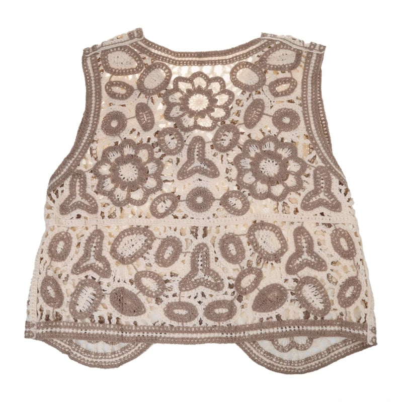 Women Vintage Hollow Out Crochet Crop Vest Embroidery Floral Sleeveless for Jack P8DB