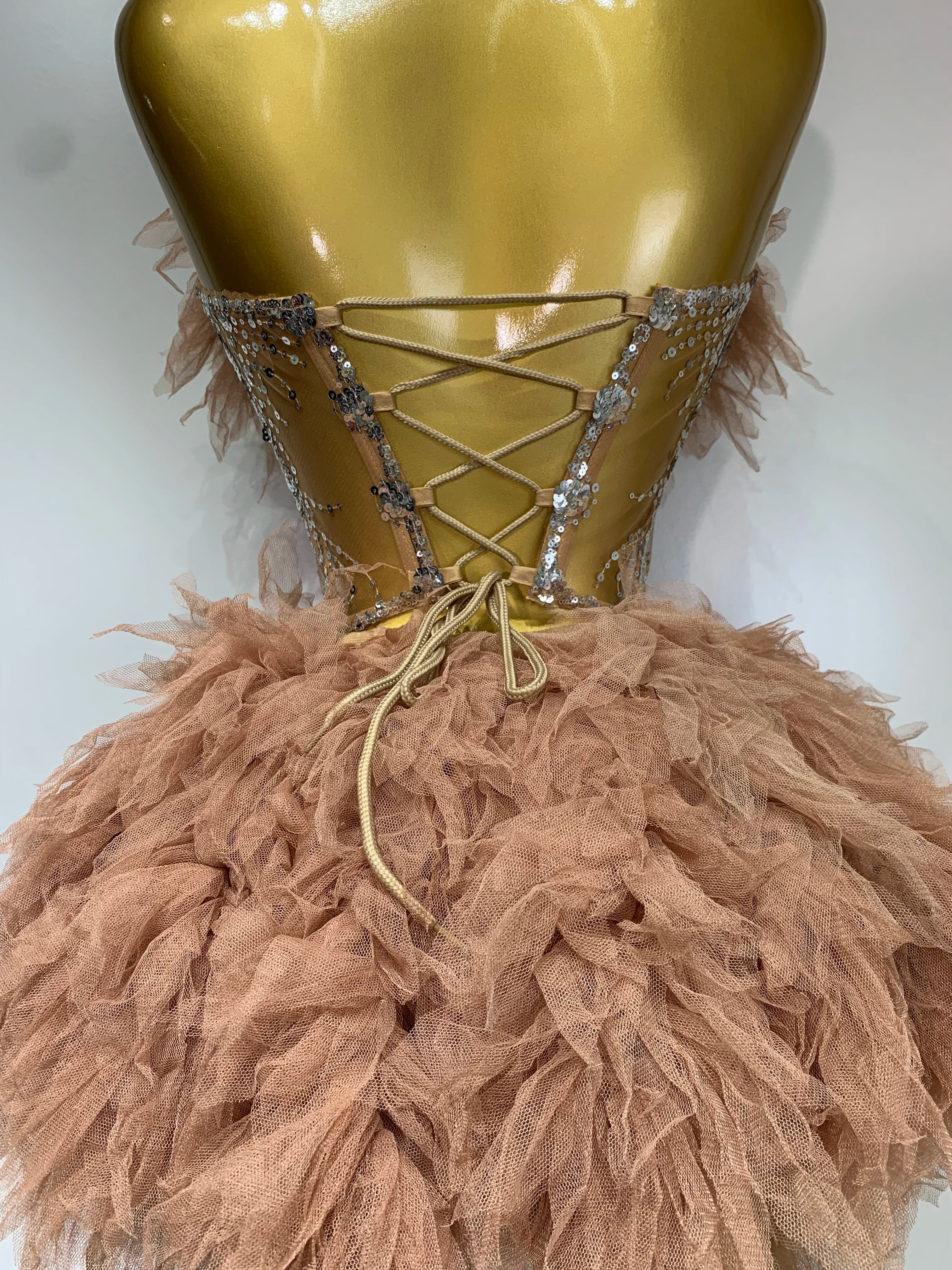 Women Sexy Strapless Mesh Two Pieces Set Celebrity Nightlcub Party Photo Shoot Outfit 2025 Prom Gown Luxury Birthday Dresses