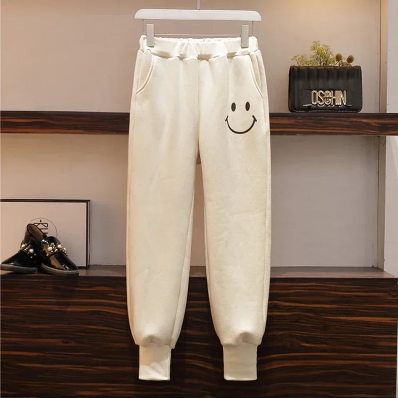 3 Piece Set Women Winter Vest + Hoddies + Pants 3PCS Outfits Loose Sweatsuit Thick Plus Velvet Warm Print Smile Casual Clothing