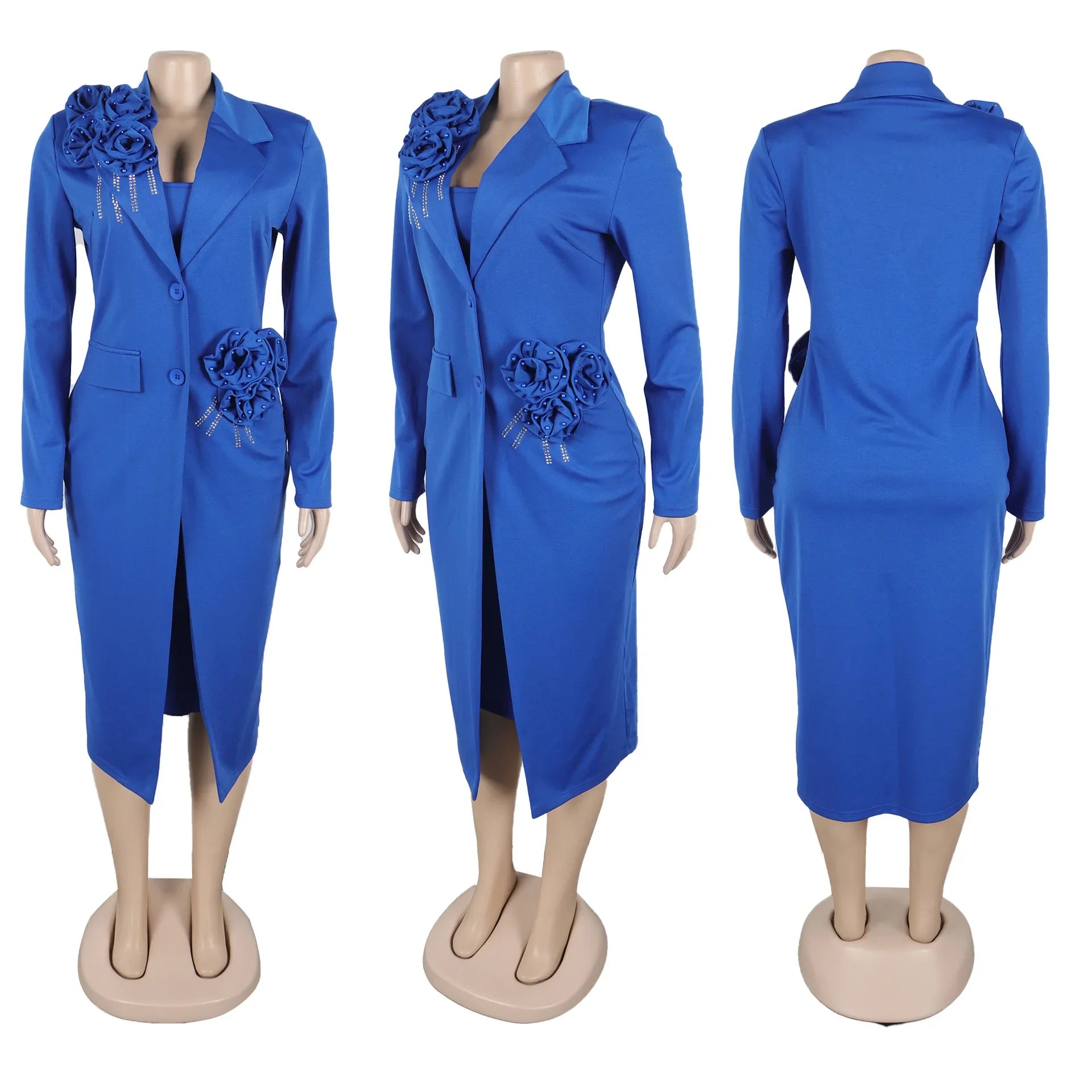 CM.YAYA Women's Set Full Sleeve Long Blazer Coat+ Long Dress Suit 2025 Spring Streetwear Two 2 Piece Set Africa OL Work Outfits