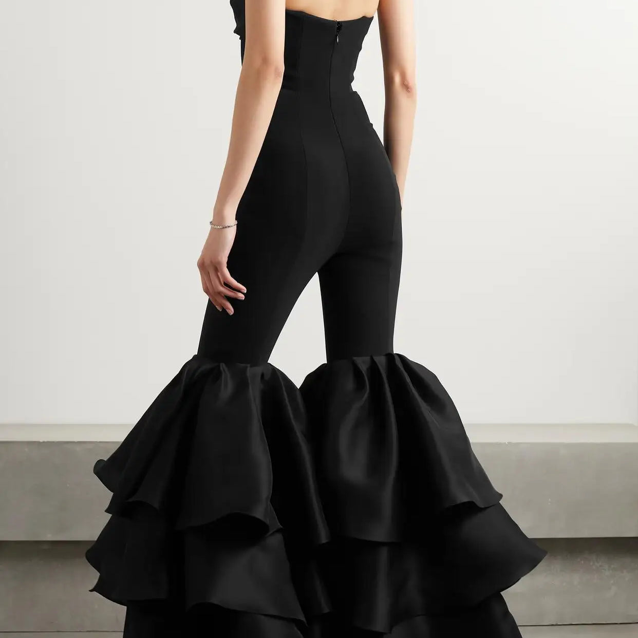 New Arrival Stylish Flare Pants Strapless Black Bandage Jumpsuit Woman Fashion  Party Outfit Nightclub Performance Costume