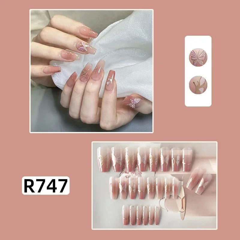 24Pcs/set French Gold Border Nail Elegant&Trendy Wearable Nails for Women Girl New Edition Removable Nail