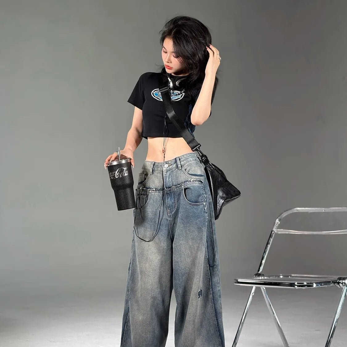 YOUYIDE Vintage Y2K Baggy Jeans Women's Korean Style Streetwear Grunge Oversized Denim Cargo Pants Hippie Harajuku Trousers
