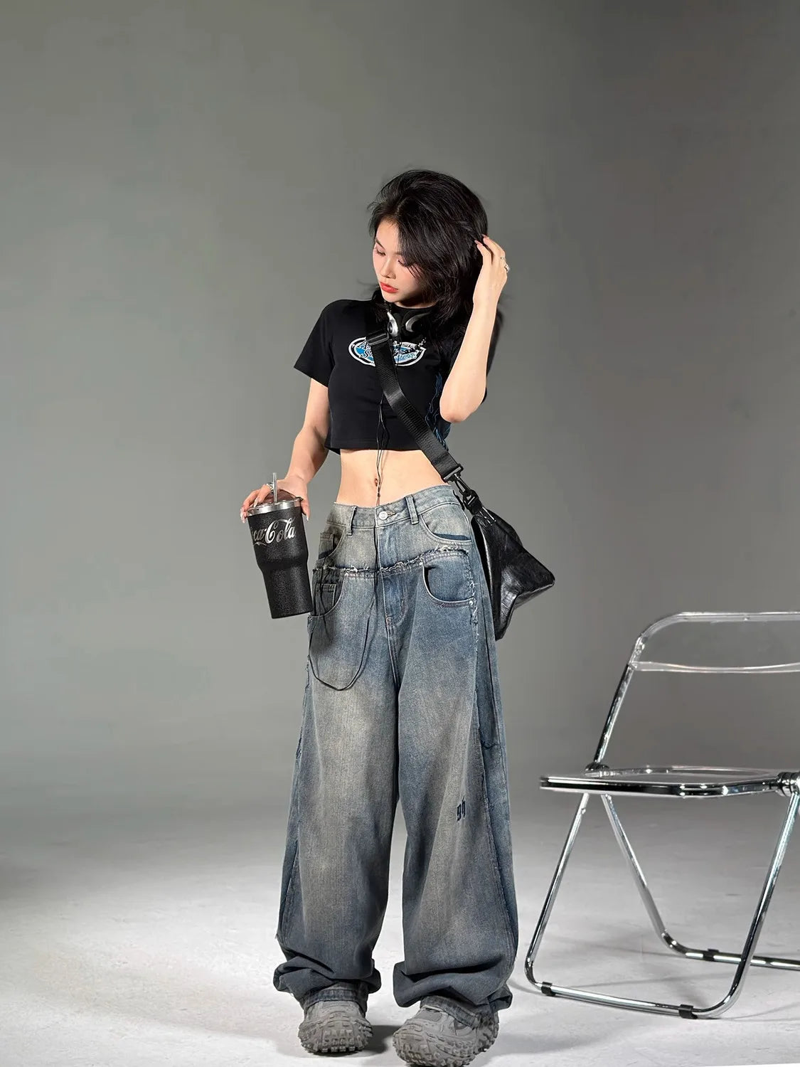 YOUYIDE Vintage Y2K Baggy Jeans Women's Korean Style Streetwear Grunge Oversized Denim Cargo Pants Hippie Harajuku Trousers