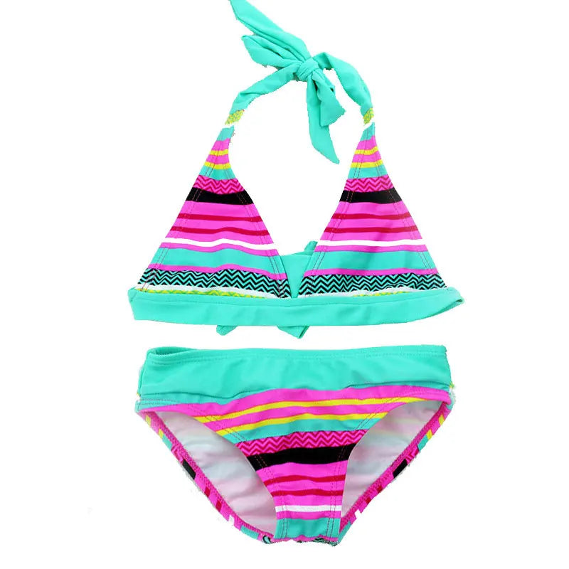 New Summer Girls Close-fitting Elastic Stripe Swimsuit Girls Split Two-pieces Swimwear, Children Stripe Bikini Wholesale